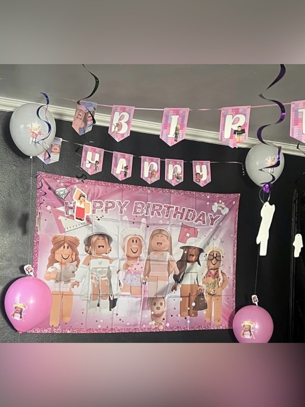 Roblox Happy Birthday Party Backdrop Pink Glitter Banner 59x39 Girls Decoration - Picture 2 of 4